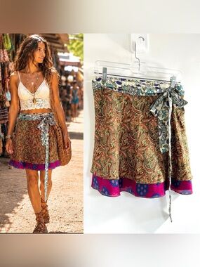 Jaded Gypsy Recycled Sari Wrap Skirt  New